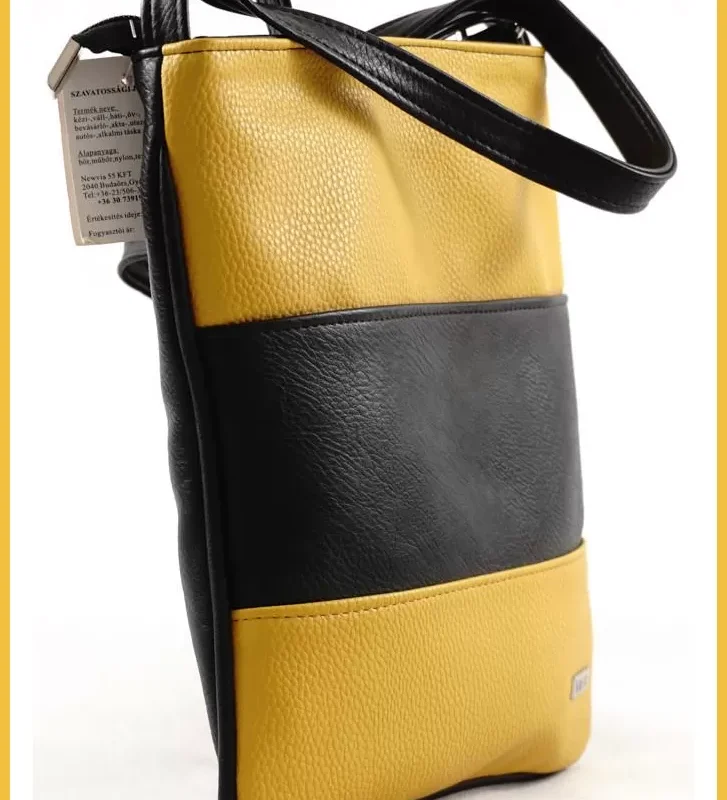 VIA55 női keresztpántos táska 3 sávval, rostbőr, sárga taskaexpress-hu b