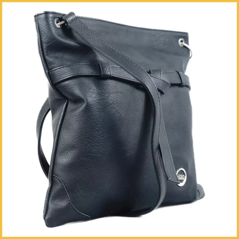 VIA55 női keresztpántos táska díszcsomóval, rostbőr, fekete taskaexpress-hu b