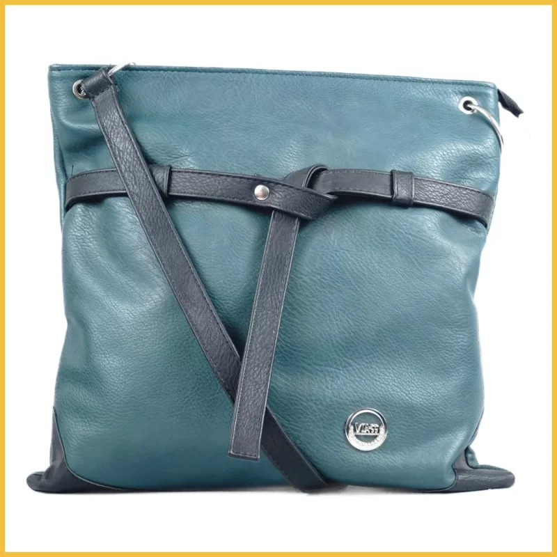 VIA55 női keresztpántos táska díszcsomóval, rostbőr, zöld taskaexpress-hu a