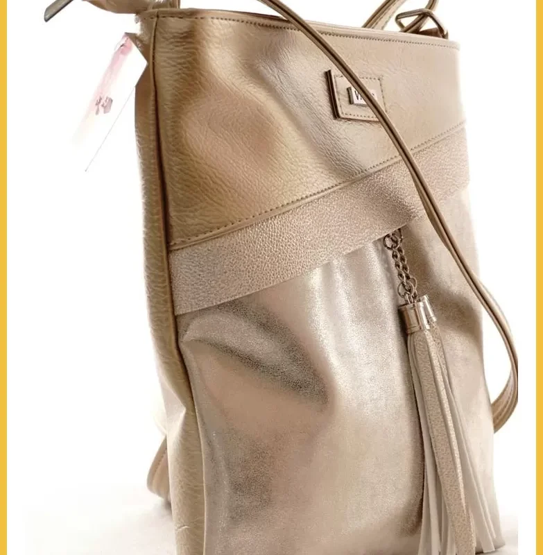 VIA55 női keresztpántos táska ferde zsebbel, rostbőr, arany taskaexpress-hu b
