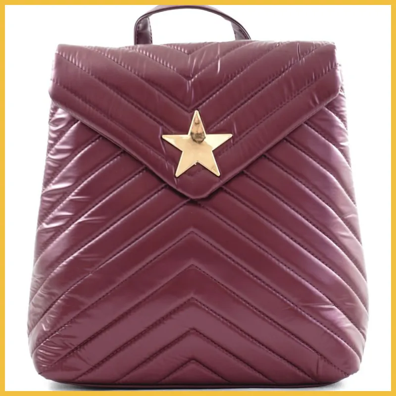 Női hátitáska csillaggal és V varrott mintával, vízhatlan, vörös taskaexpress.hu 1