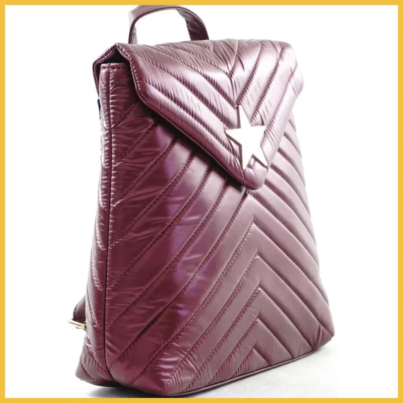 Női hátitáska csillaggal és V varrott mintával, vízhatlan, vörös taskaexpress-hu 2